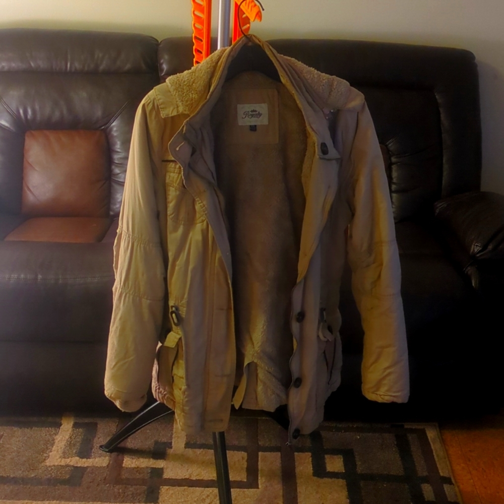 Women's Tan and Dark Brown Utility Style Jacket With Detachable Hood